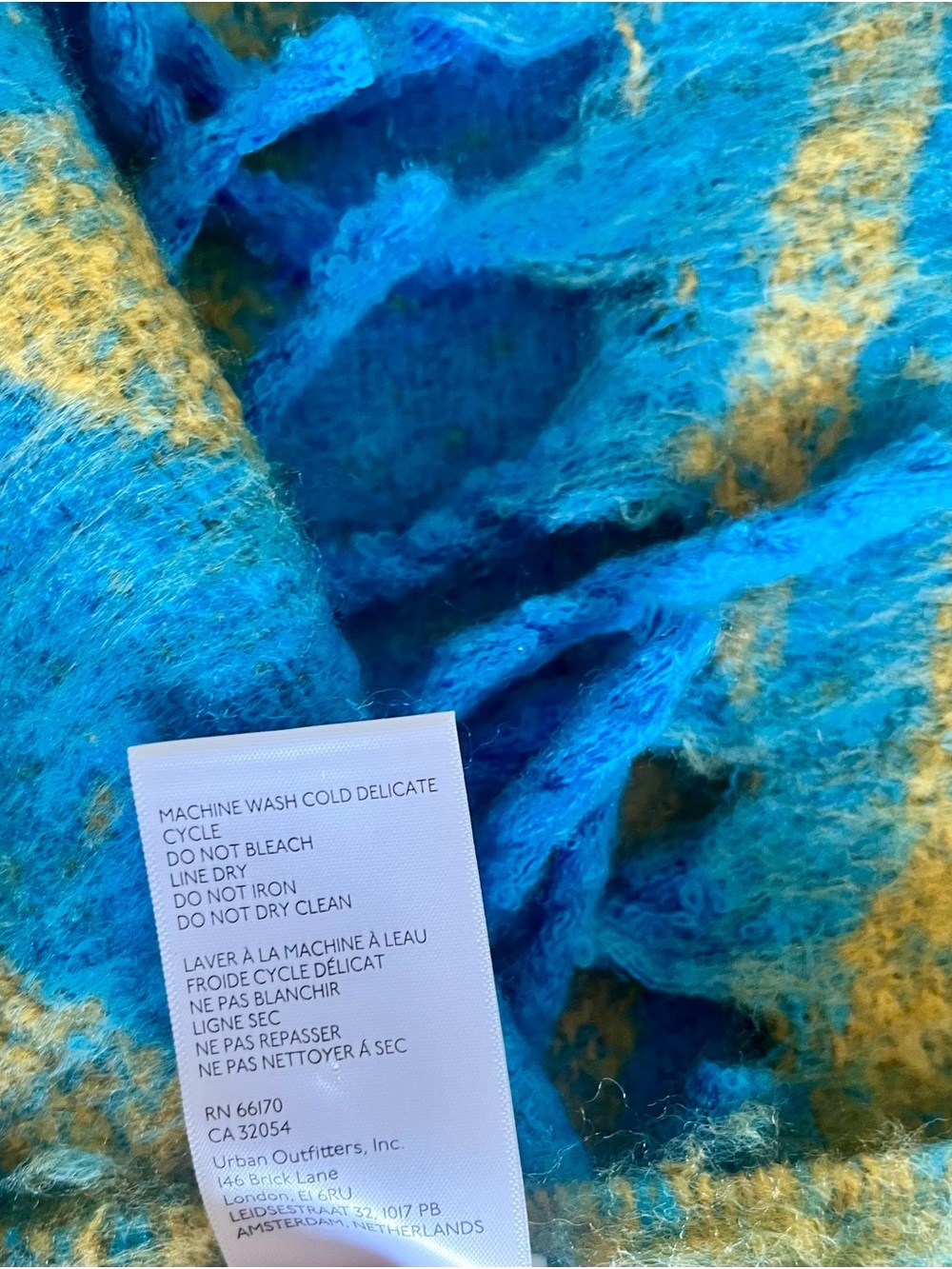 Urban Outfitters Blue and Mustard Wave Oversized Fringe Scarf - Picture 4 of 6